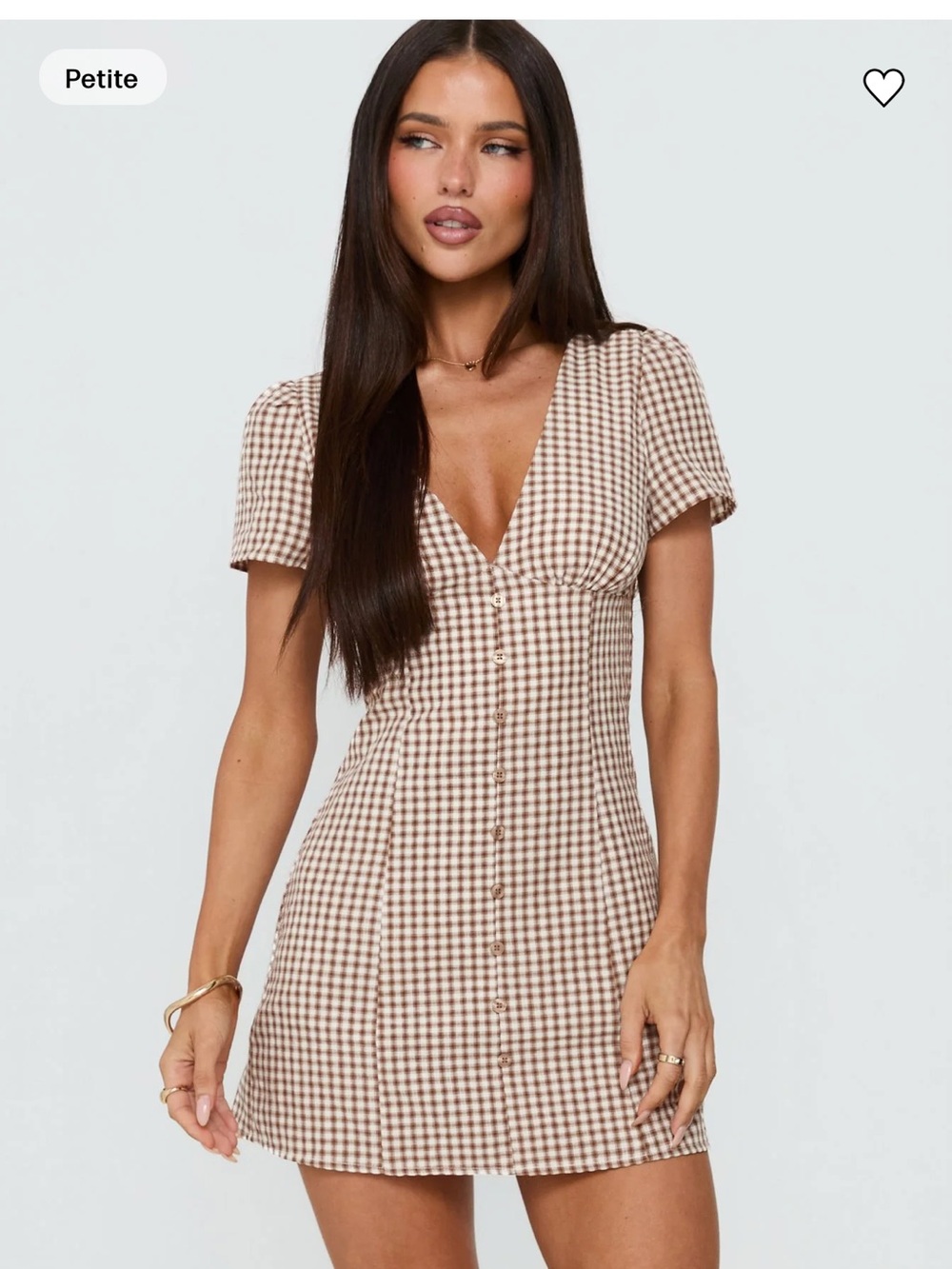 Princess Polly Brown and Cream Gingham Button-Front Mini Dress